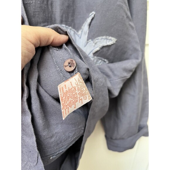 HEART of PALM Tropical Linen Resort Jacket Womens Sz 14 Artsy Blue Art to Wear - Picture 6 of 8